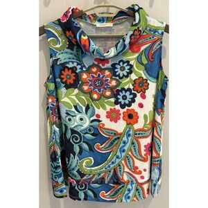Jess and Jane Womens Art to Wear Cowl Neck Sleeveless Top Bright Print Size L